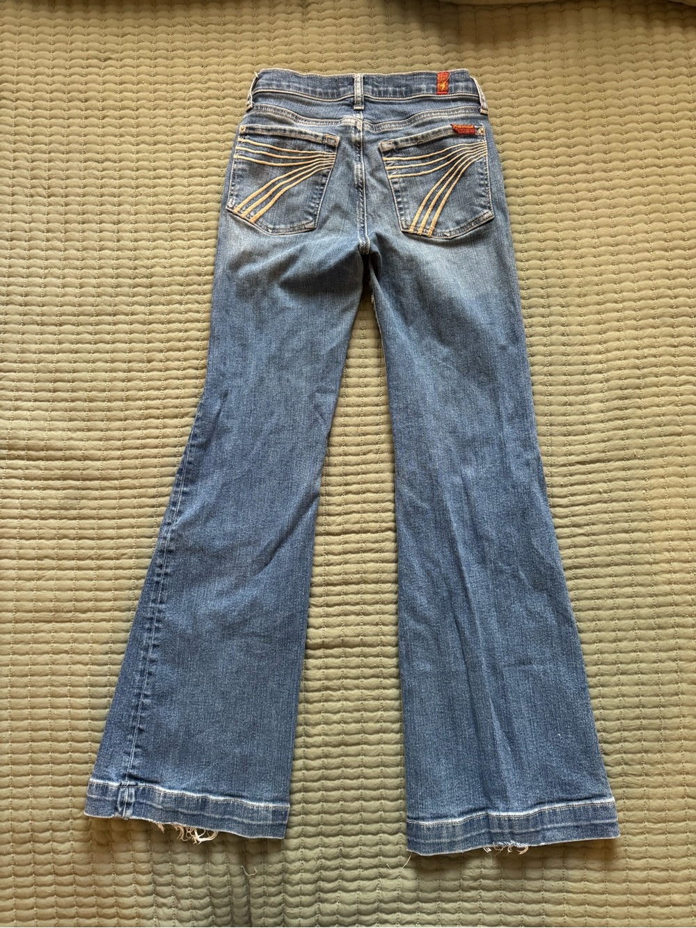 7 For All Mankind Light Blue Bootcut Jeans with Contrast Pocket Stitching